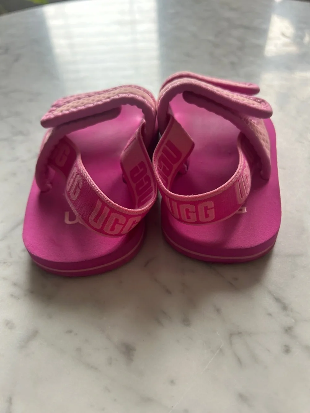 UGG Kids Bright Pink Double-Strap Hook-and-Loop Sandals